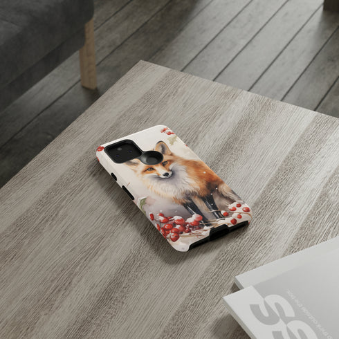 Christmas Fox in a Wreath of Red Berries - Impact Resistant Phone Case